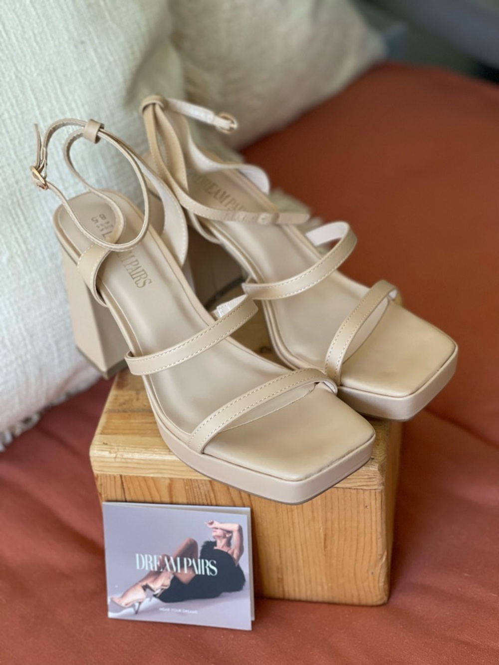 Dream Pairs Nude Strappy Block Heel Sandals